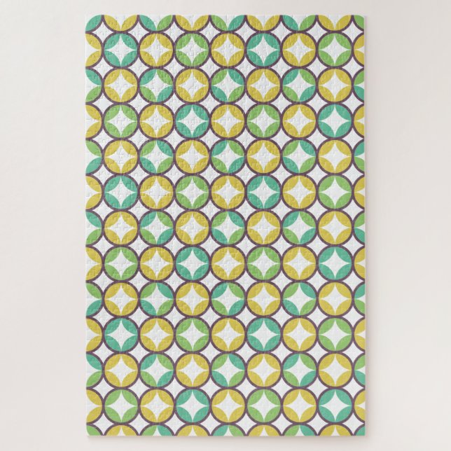 Retro Diamond in Circle Pattern Blue Green Gold Jigsaw Puzzle (Vertical)