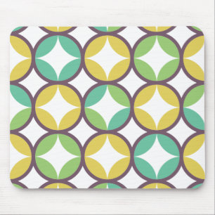 Retro Diamond in Circle Pattern Blue Green Gold Mouse Mat