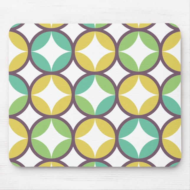 Retro Diamond in Circle Pattern Blue Green Gold Mouse Mat (Front)