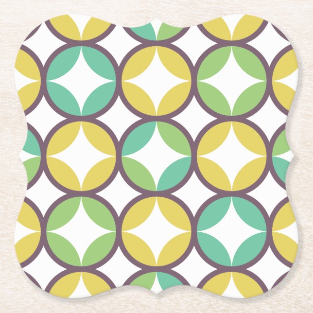 Retro Diamond in Circle Pattern Blue Green Gold Paper Coaster (Front)