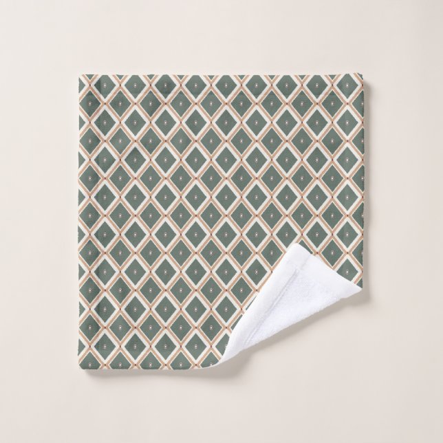 Retro Diamond Lattice Pattern in Sage Green Wash Cloth (Wash Cloth)