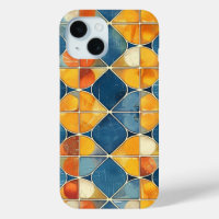 Retro Diamond Mosaic Phone Case in Blue and Orange