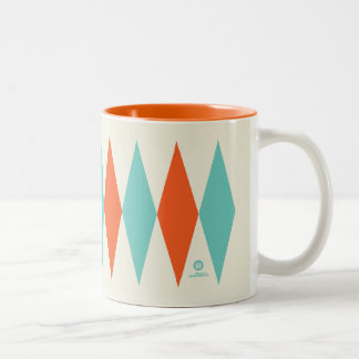 Retro Diamond Pattern Aqua and Orange Two-Tone Coffee Mug