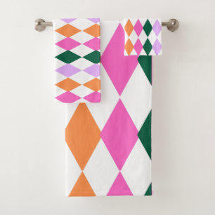 Retro Diamond Pattern Colourful Mid Century Modern Bath Towel Set