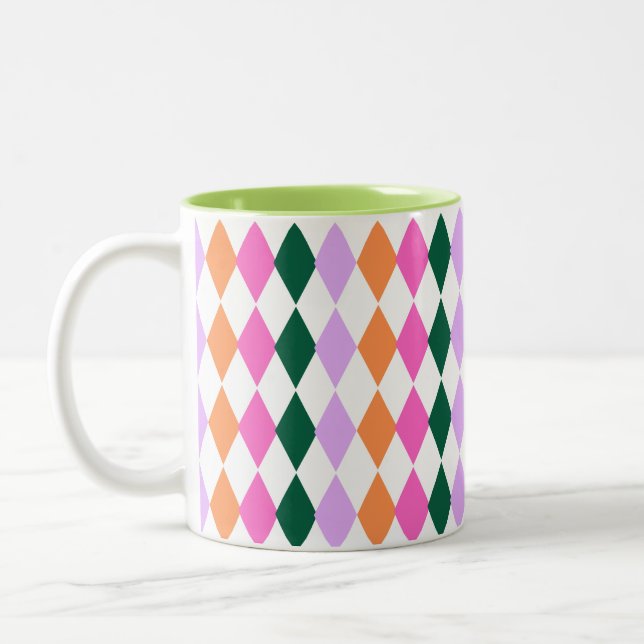 RETRO Diamond Pattern Colourful Mid Century Modern Two-Tone Coffee Mug (Left)