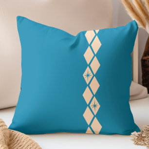 Retro Diamonds Mid Century Modern Blue, Peach Cushion