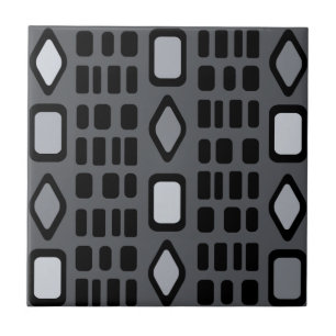 Retro Diamonds Rectangles Dark Grey Tile
