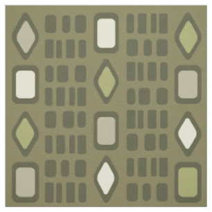 Retro Diamonds Rectangles Olive Green Fabric