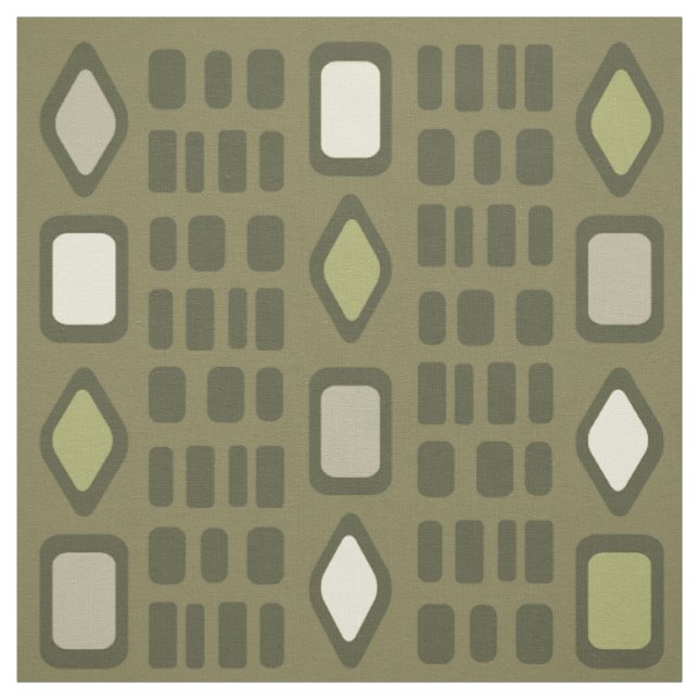 Retro Diamonds Rectangles Olive Green Fabric (Swatch)