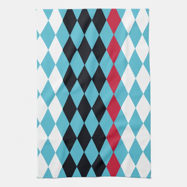 Retro Diamonds red, white, black Tea Towel (Vertical)