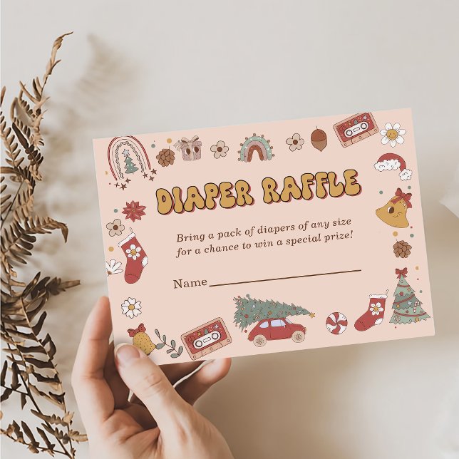Retro Diaper Raffle Christmas Santa Baby Shower  Enclosure Card (Creator Uploaded)