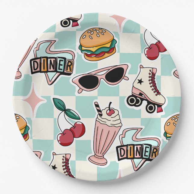 Retro Diner 1950s Pattern Paper Plate (Front)
