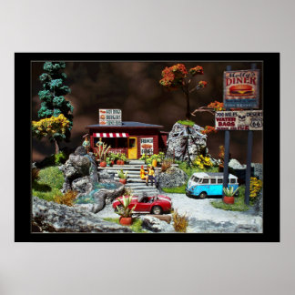Retro Diner, 50's roadside miniature diner diorama Poster