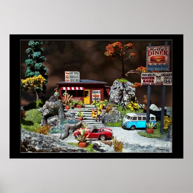 Retro Diner, 50's roadside miniature diner diorama Poster (Front)