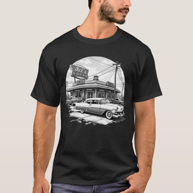 Retro Diner & Classic Cars Graphic T-Shirt (Front)