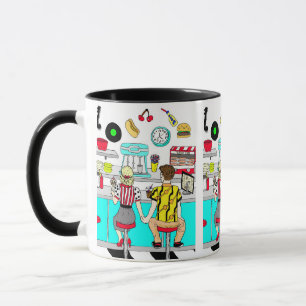 Retro Diner Couple Holding Hand 1950's Era Mug