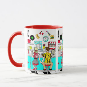 Retro Diner Couple Holding Hand 1950's Era   Mug