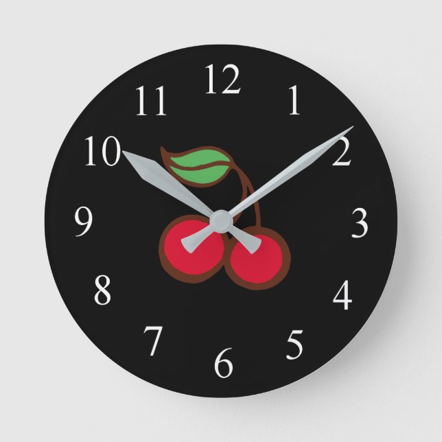 Retro Diner Kitchen Black Cherry Wall Clock (Front)