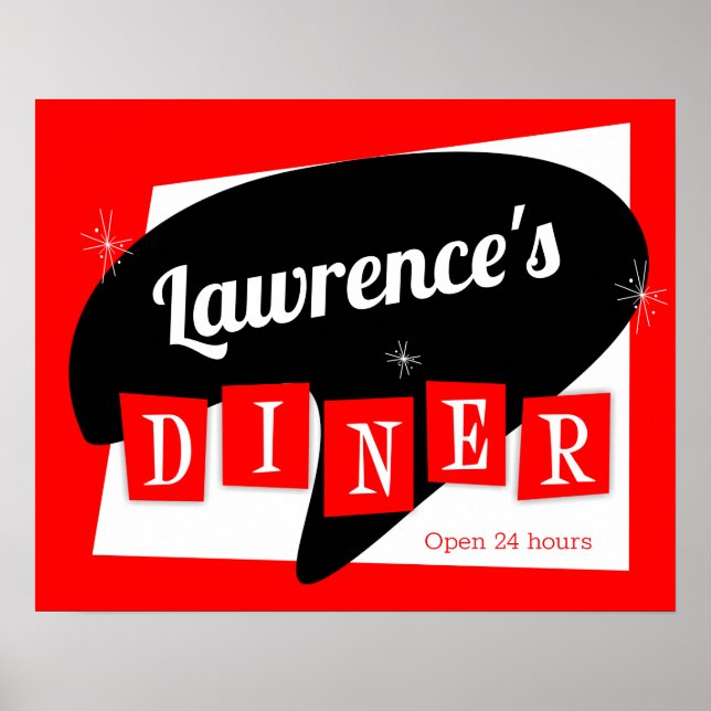Retro Diner Red and Black Starburst Custom Kitchen Poster (Front)