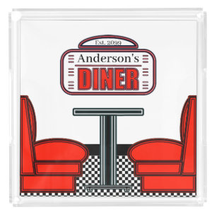 Retro Diner Red Diner Square Acrylic Tray
