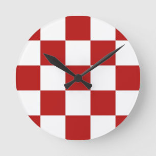 Retro Diner Red & White Checkers Clock Vintage