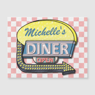 Retro Diner Sign 50s Pink Chequered Personalised