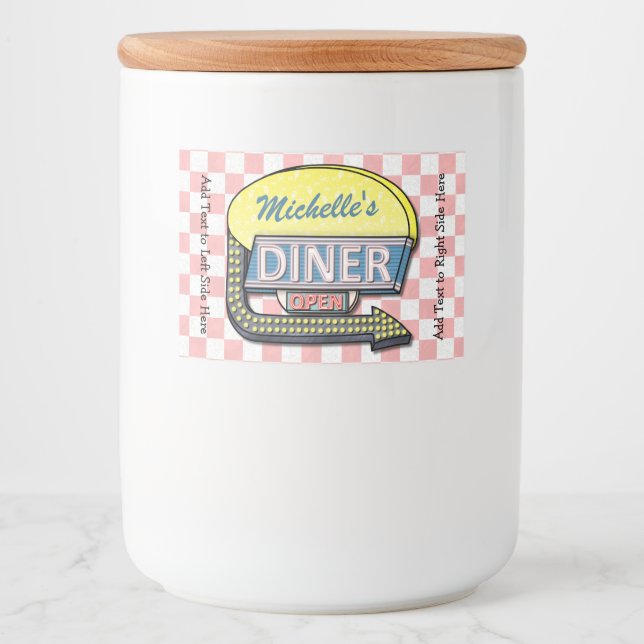 Retro Diner Sign 50s Pink Chequered Personalised Food Label (Front)