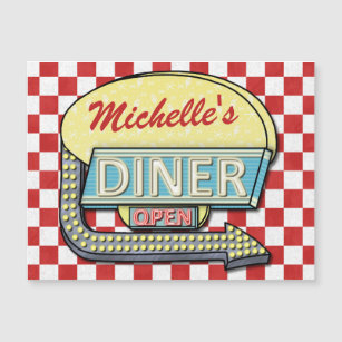 Retro Diner Sign 50s Red Chequered Personalised