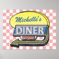 Retro Diner Sign with Left Arrow Personalised