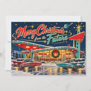 Retro Diner Space Age Christmas Holiday Car Card