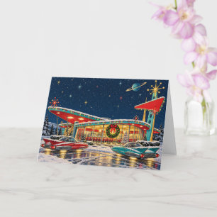 Retro Diner Space Age Christmas Holiday Car Card