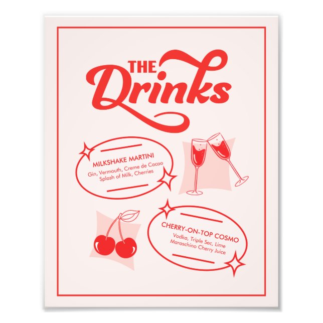 Retro Diner Wedding Bar Menu Photo Print (Front)