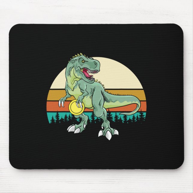 Retro Dino Dinosaur Golfer Gift T Rex Disc Golf  Mouse Mat (Front)