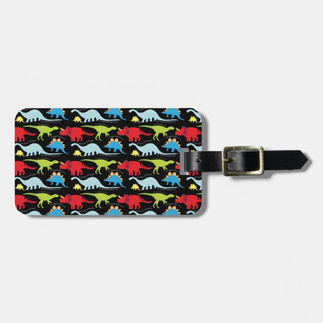 Retro Dino's Luggage Tag (Front Horizontal)