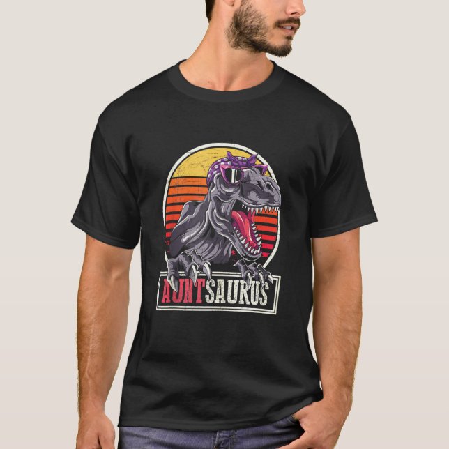 Retro Dinosaur Cool Aunt Auntsaurus T Rex T-Shirt (Front)