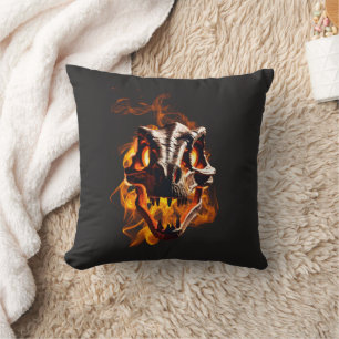 Retro Dinosaur Dead Burning Skull in Fire Cushion
