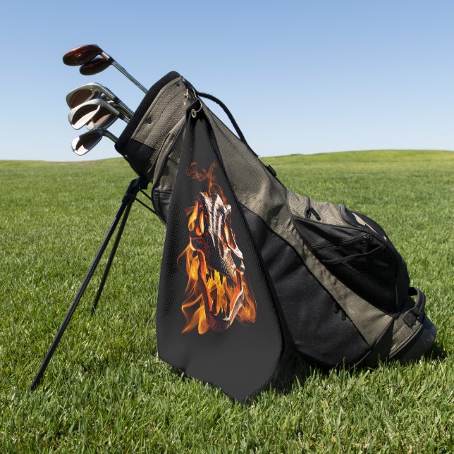  Retro Dinosaur Dead Burning Skull in Fire  Golf Towel (Green)