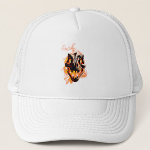 Retro Dinosaur Dead Burning Skull in Fire Trucker Hat