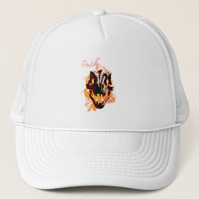  Retro Dinosaur Dead Burning Skull in Fire  Trucker Hat (Front)