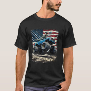 Retro Dinosaur Monster Truck 4th July Kids Birthda T-Shirt