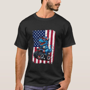Retro Dinosaur Monster Truck 4th July Kids Birthda T-Shirt