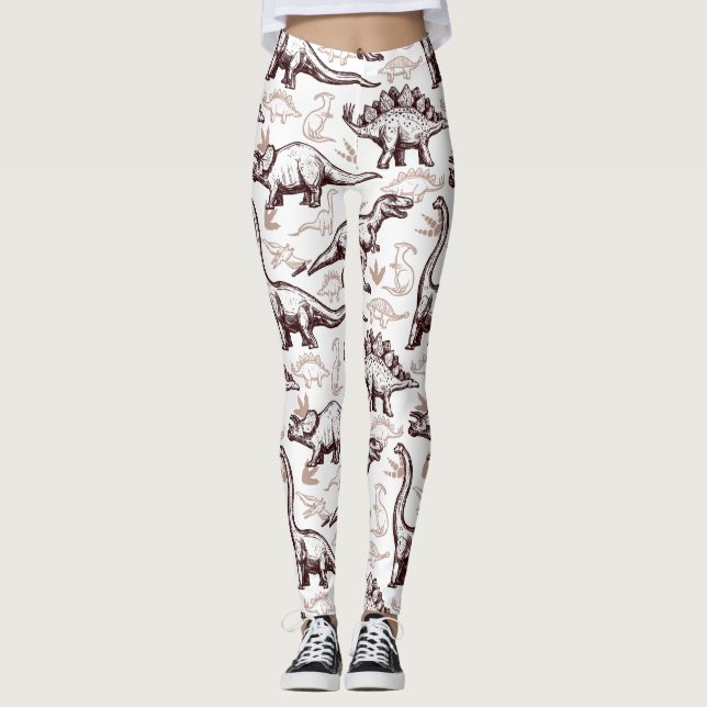 Retro Dinosaur Print Leggings (Front)