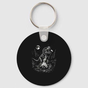 Retro dinosaur s'mores campfire moon camper key ring