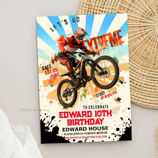 Retro Dirt Bike Birthday Party- Vintage Let's Ride Invitation