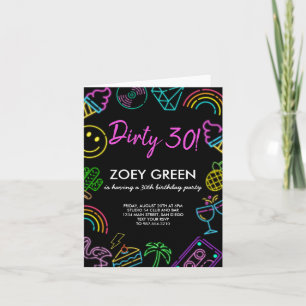 Retro Dirty 30 Black Custom Birthday Invitation