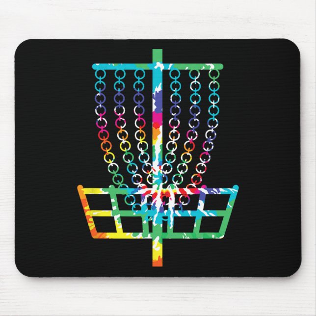 Retro Disc Golf Basket Hippie Rainbow Tie Dye Disc Mouse Mat (Front)