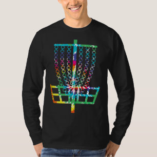 Retro Disc Golf Basket Hippie Rainbow Tie Dye Disc T-Shirt