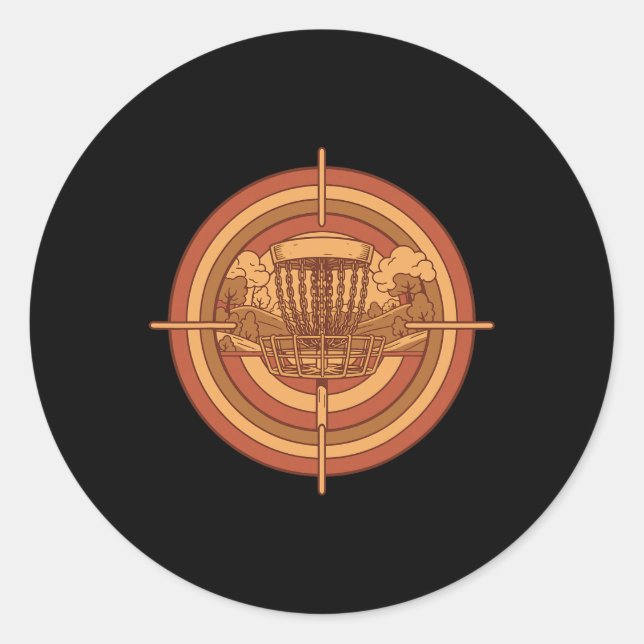 Retro Disc Golf Basket Target Flying Disc Golfing  Classic Round Sticker (Front)