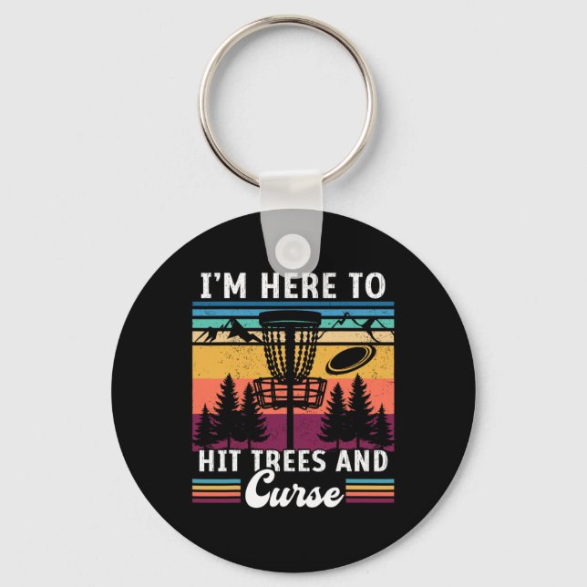 Retro Disc Golf Hit Trees And Curse Disc Golf Play Key Ring (Front)