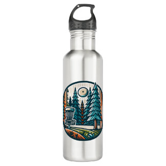 Retro Disc Golf Pin and Pine Trees 710 Ml Water Bottle